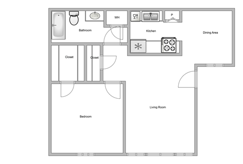 a floor plan of a house with a bedroom and a living room